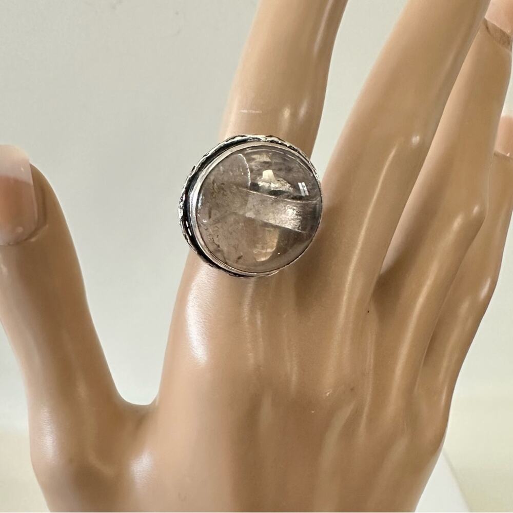 Handmade Clear Quartz Ring Women OS Silver New Adjustable 925 Gemstone Statement